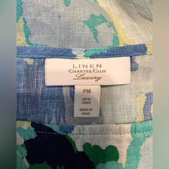 Charter Club Linen Blue Blouse Tulip Short Sleeves Women’s Size MP - Picture 5 of 8